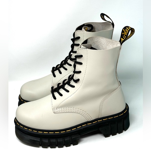 Dr. Martens Audrick Nappa Leather Platforms Boots - Cobblestone Gray Nappa Lux 7 - Picture 4 of 12